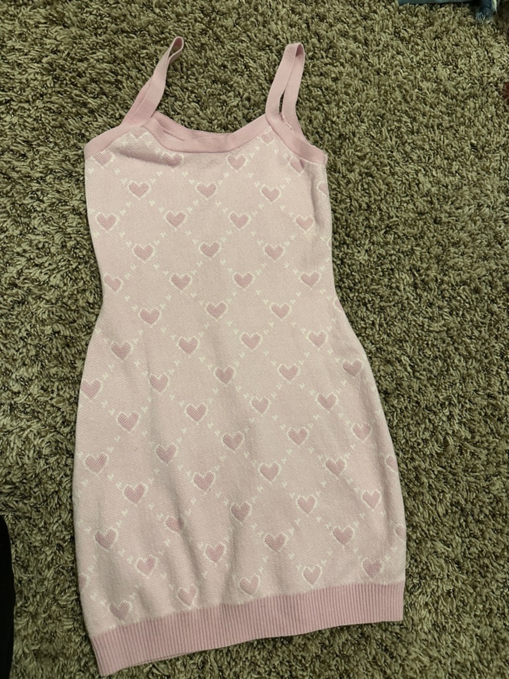 LoveShackFancy Pale Pink Heart Knit Tank Dress
